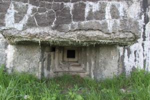 Ligne Maginot - PORT du RHIN Sud 18 ( Blockhaus pour arme infanterie ) - Le créneau FM frontal
Noter la réservation en haut à gauche destinée à l'observation
