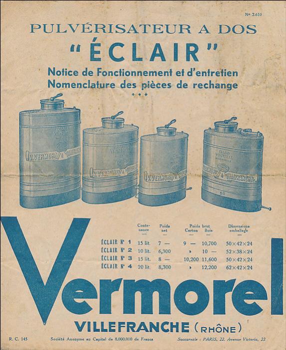 Pulvérisateur Eclair , marque  Vermorel