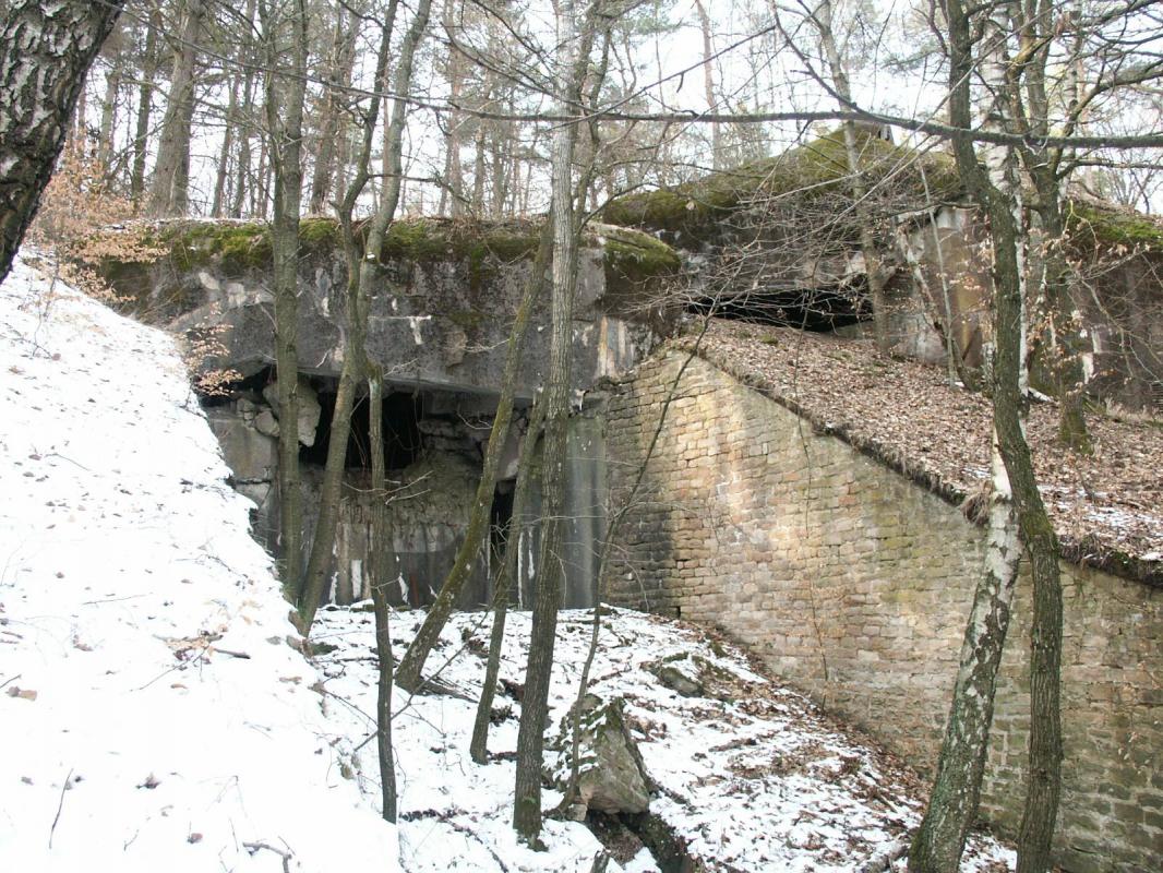 Ligne Maginot - HOCHWALD C6 ( Casemate d'infanterie ) - Vue sur la chambre de tir basse couvrant le fossé et sur la chambre de tir haute couvrant le glacis