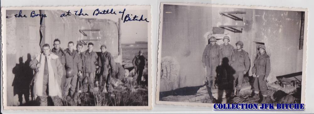 Ligne Maginot - JUDENHOFF - (Casemate d'infanterie - double) - G.I.'s du 398th I.R. de la 100th Infantry Division US devant la casemate de Judenhoff entre décembre 1944 et mars 1945 - Collection JFK BITCHE