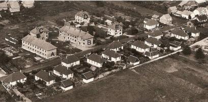 Ligne Maginot - MARCKOLSHEIM (CITé DES CADRES) - (Camp de sureté) - Vue aérienne avec les bâtiments anotés (A-B-C-D-E)