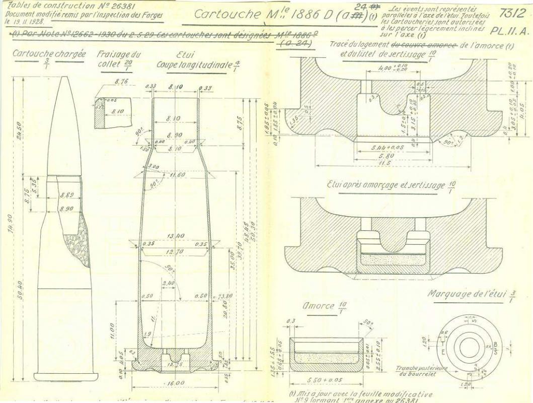 Tracé N°7312 – Cartouche Mle 1886 D (a24) – Amorce Mle 1924 A