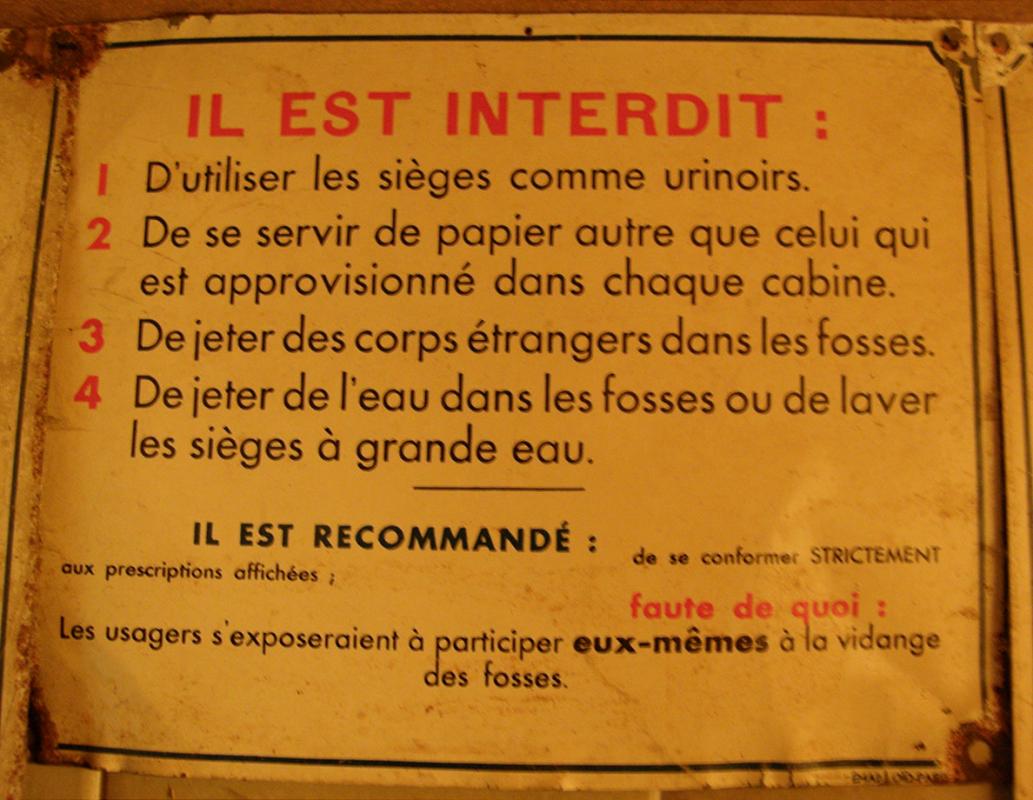 Ligne Maginot - Ouvrage de Gordolon - Consignes aux usagers des latrines Asepta