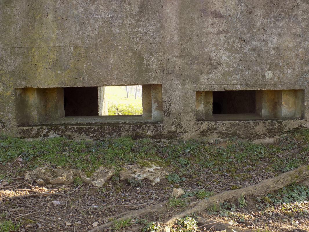 Ligne Maginot - 2B - VAUX LES MOUZON OUEST - (Blockhaus pour canon) - Face nord-ouest, les créneaux AC et Hotchkiss