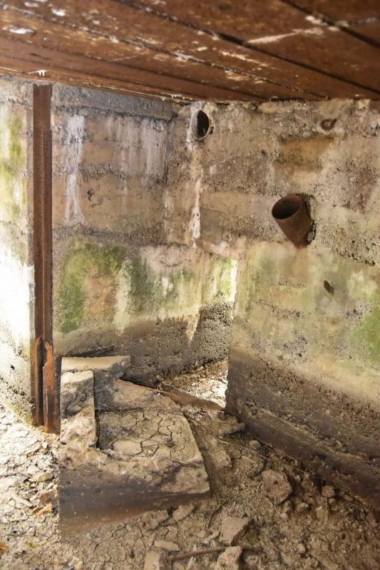 Ligne Maginot - CB228 - BOIS DE CATTENOM 01 - (Blockhaus pour canon) - Entrée des hommes, avec le cartouche CB-228 dessus et la goulotte lance-grenades.