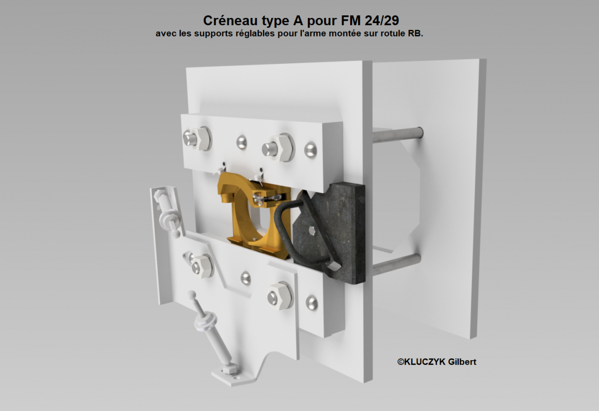 Ligne Maginot - Créneau type A - Avec support pour rotule RB - Planche graphique représentant un créneau pour FM type A équipé du support pour la rotule EB .