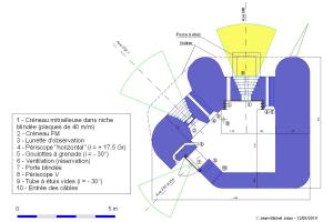 Référence du document : 74717 Ligne Maginot - Plan de la casemate SFAM pour mitrailleuse et FM - Version flanquant à gauche et porte latérale