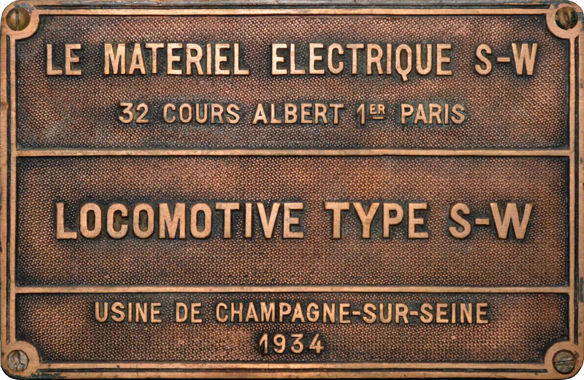 Ligne Maginot - Locotracteur électrique SW (Schneider-Westhinghouse) - Plaque constructeur apposée sur le locotracteur