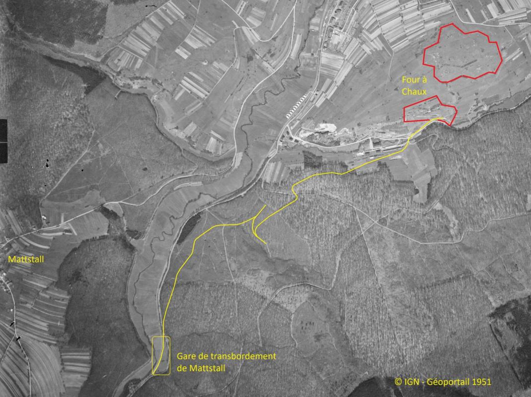 Ligne Maginot - VF60 -Antenne du Four-à-Chaux - Tracé de la voie de 0,60m entre la gare de transbordement de Mattstall et le FOUR à CHAUX