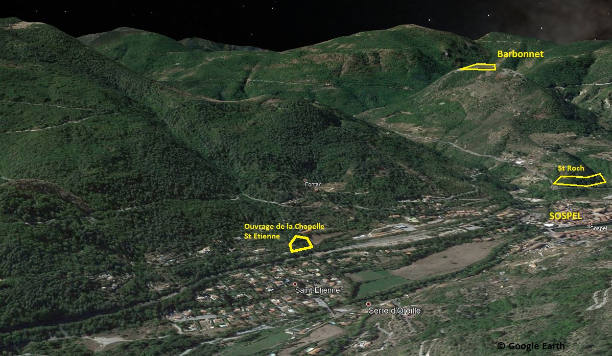 Ligne Maginot - Promontoire St Etienne -  Localisation potentielle du 1er ouvrage de barrage de Sospel