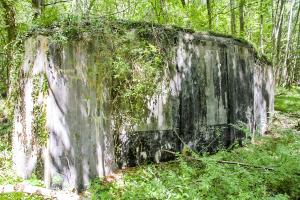 Ligne Maginot - HORNI-FERME - (Blockhaus pour arme infanterie) - Face frontale. Noter le goudronnage préparant le rocaillage de cette face vers l'ennemi.