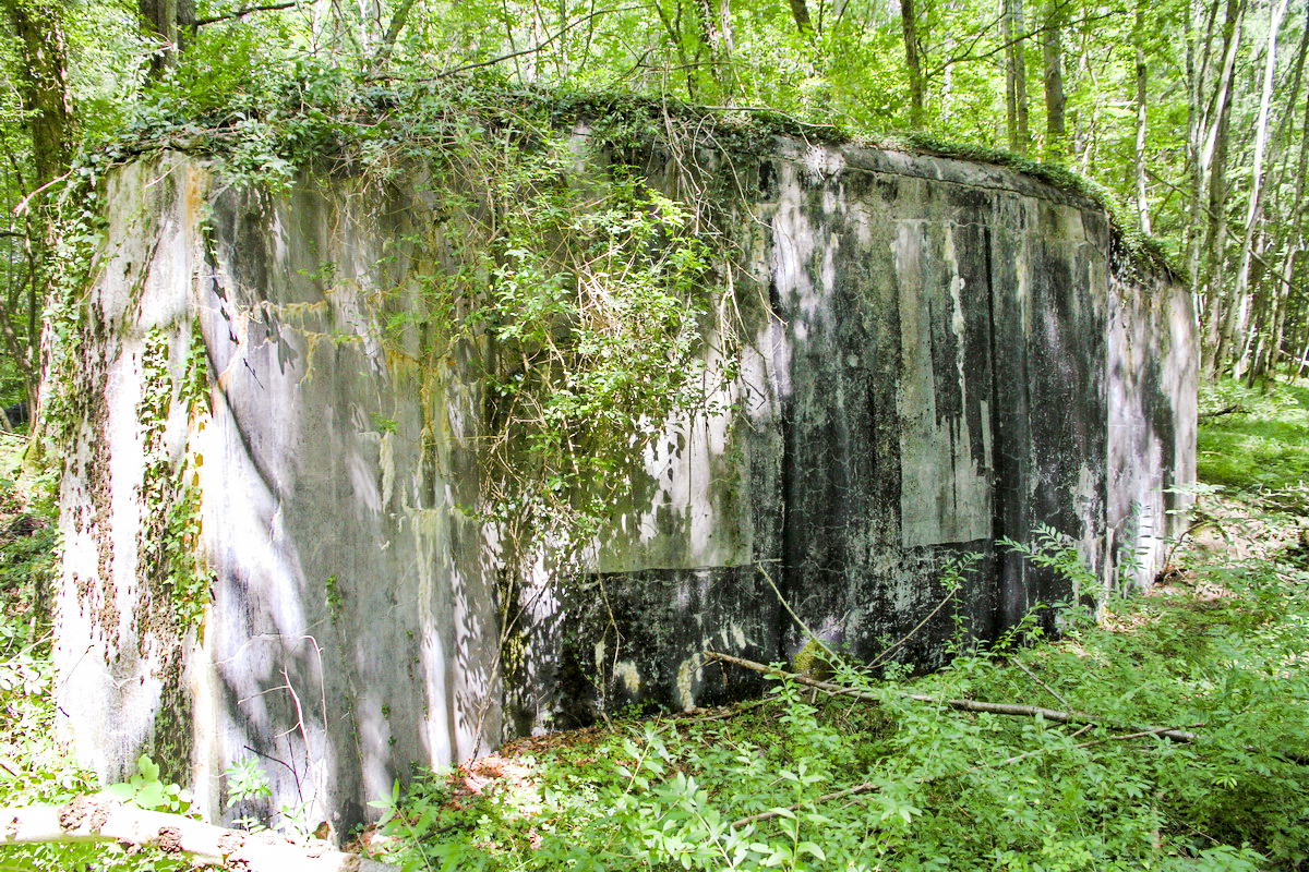Ligne Maginot - HORNI-FERME - (Blockhaus pour arme infanterie) - Face frontale. Noter le goudronnage préparant le rocaillage de cette face vers l'ennemi.
