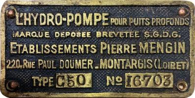 Ligne Maginot - Hydro Pompe Mengin - Plaque constructeur d'une HydroPompe type C50 installée dans la fortification.