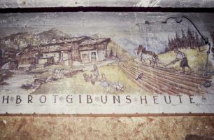 Ligne Maginot - ZIMMING CAMP - (Camp de sureté) - Peinture murale allemande (KG ?) de 1945.
Sous sol d'un bâtiment.
Etat 10/1991
