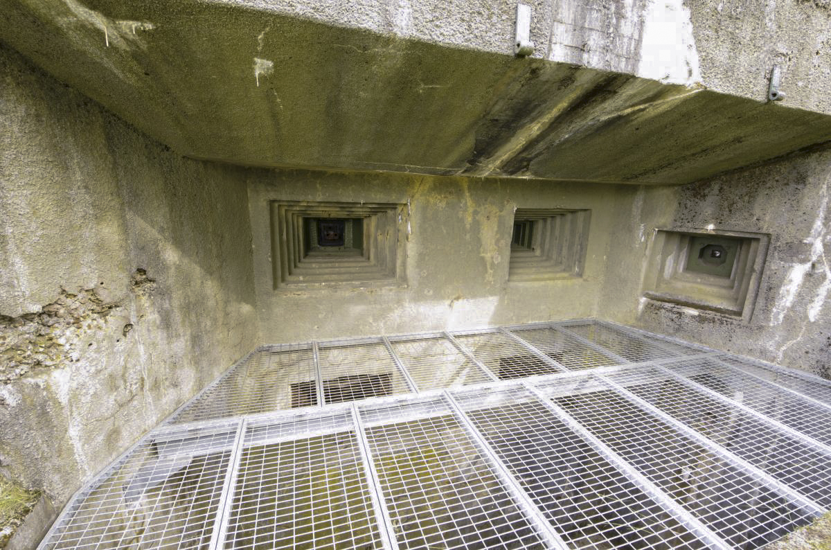 Ligne Maginot - BOIS DU FOUR - A5 - (Ouvrage d'infanterie) - Chambre de tir Est
Les grilles 'antichute' du fossé cachent les embrasures des mortiers de 81