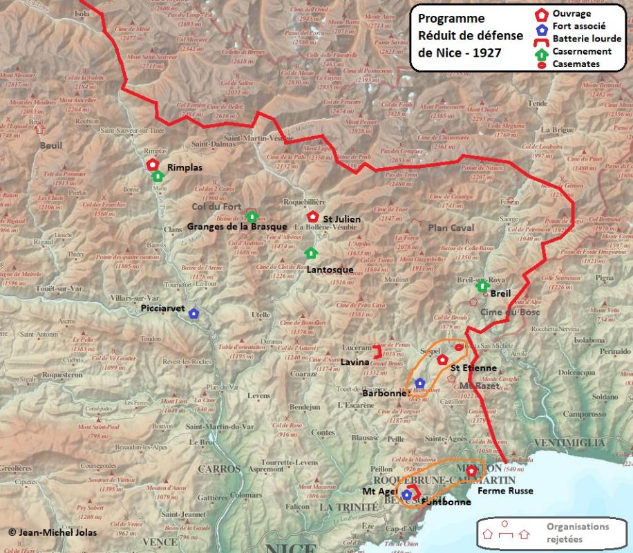 Ligne Maginot - Programme Réduit de défense de Nice - Carte - 