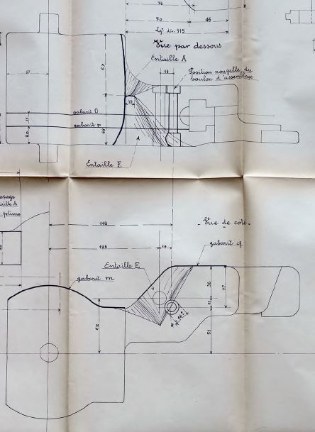 Ligne Maginot - Créneau type C - modifications de rotule - Vues des découpes et réusinages à faire dans les rotules de FM utilisées sur créneau de type C