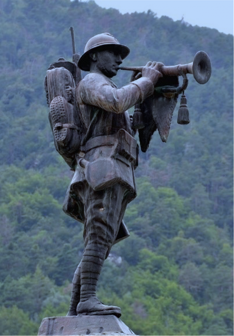 Ligne Maginot - Fonderie Giordan - Statue ornant le monument aux morts de Fontan. Le soldat René Bohnert a servi de modèle au sculpteur César Chiavacci.
La statue a été fondue par la fonderie Giordan.