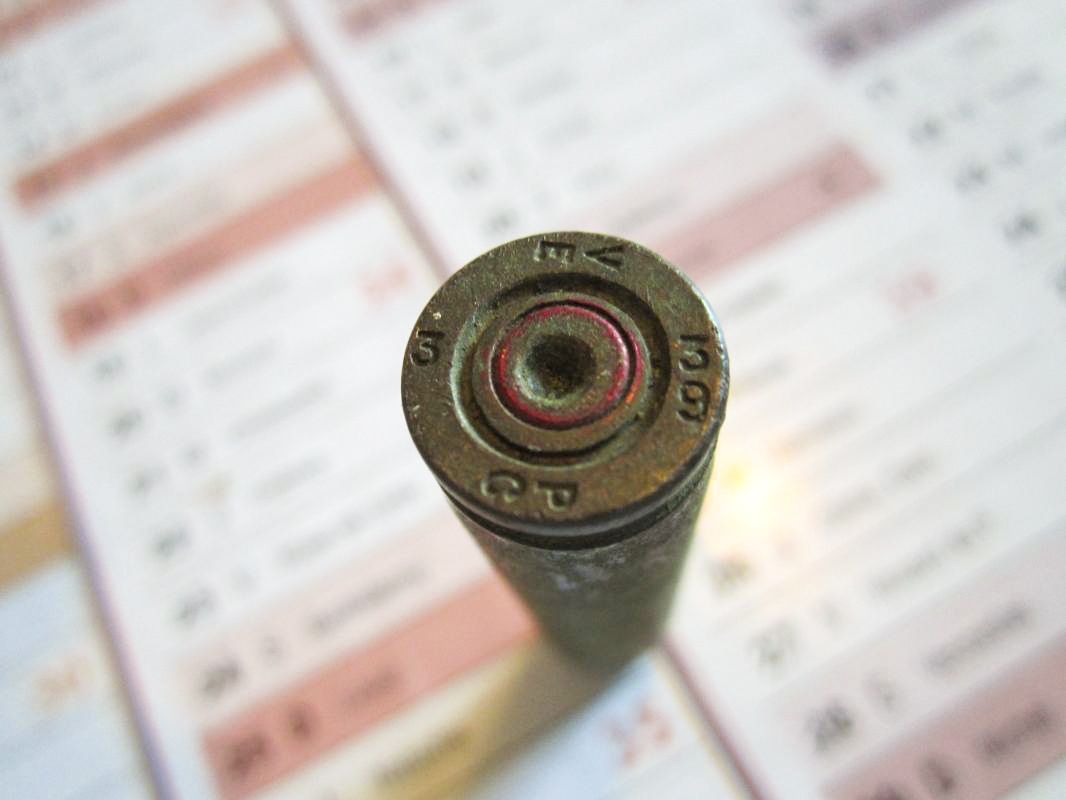 Ligne Maginot - RENDEZ VOUS DE CHASSE 3 - (Cuve pour arme d'infanterie) - Douille de FM trouvée lors du dégagement de la plateforme