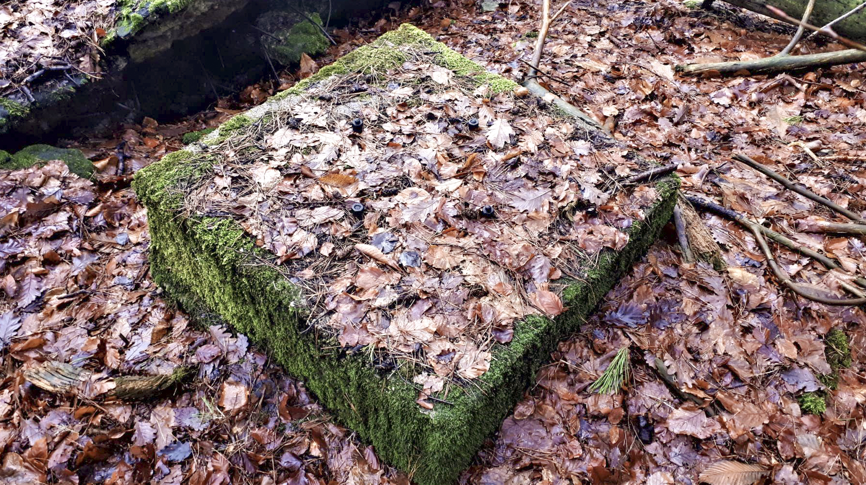 Ligne Maginot - HOCHWALD C6 - (Casemate d'infanterie) - Sur la dalle de la casemate, le support d'une sirène probablement installé par les allemands (visible sur les photos d'époque)