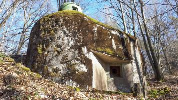 Ligne Maginot - GUNSTHAL COL OUEST - (Blockhaus pour arme infanterie) - Vue sur le créneau FM principal, noter les impacts sur l'orillon