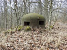 Ligne Maginot - DEPOT - (Abri) - La cloche Ouest. Remarquer la différence de hauteur des créneaux, l'un pour le flanquement de la route et l'autre plus bas pour le flanquement du ravin