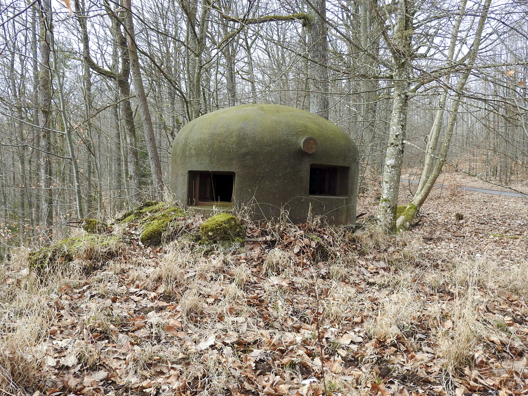 Ligne Maginot - DEPOT - (Abri) - La cloche Ouest. Remarquer la différence de hauteur des créneaux, l'un pour le flanquement de la route et l'autre plus bas pour le flanquement du ravin