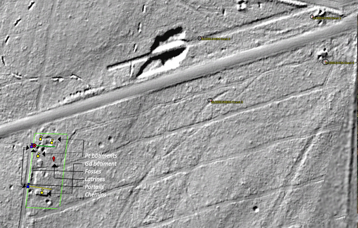 Ligne Maginot - BAERENRAIN - (Casernement) - Vue Lidar