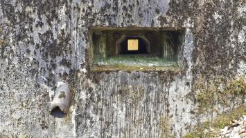 Ligne Maginot - LANGTHAL 1 - (Blockhaus pour arme infanterie) - Détail du créneau FM frontal, noter le bétonnage de la partie basse
