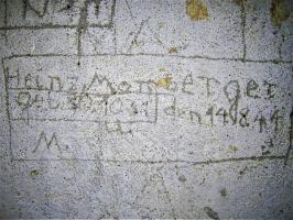 Ligne Maginot - SPIESS 1 - (Blockhaus pour arme infanterie) - Graffiti allemand 'Heinz Morsberger' daté du 14/08/1944