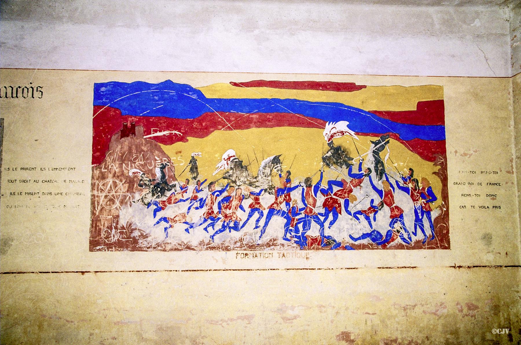Ligne Maginot - LANGENSOULTZBACH - (Camp de sureté) - Bâtiment B
Salle 14
Peinture murale du casernement
'formation tactique'