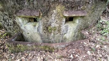 Ligne Maginot - M10 - NONNENHARDT EST 3 - (Blockhaus pour arme infanterie) - Les deux créneaux pour mitrailleuse Hotchkiss et la fosse à douille