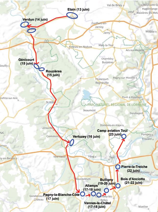 Ligne Maginot - Mouvements du 45° GRRF entre le 13 et le 22 juin 1940 - 