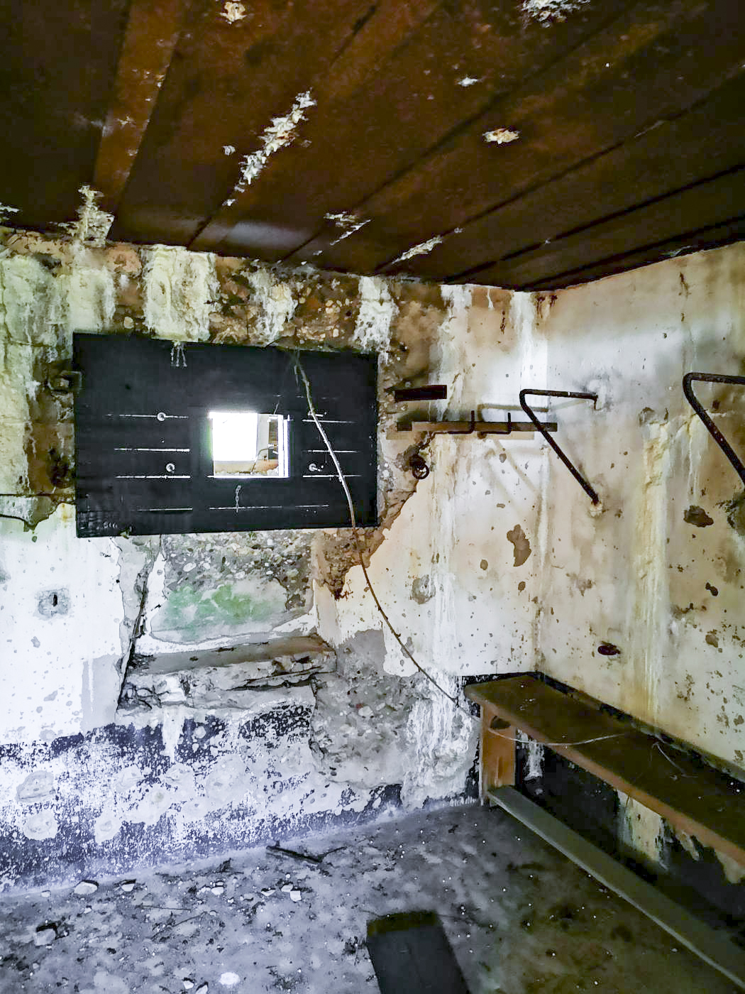 Ligne Maginot - WASENBERG 6 - (Blockhaus pour arme infanterie) - L'intérieur du blockhaus, qui a été retapé avec du bois. Sans doute une seconde vie pour de la chasse.