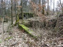 Ligne Maginot - HOLZSCHLAG 2 - (Cuve pour canon) - A l'arrière plan le blockhaus pour canon de 47 de marine