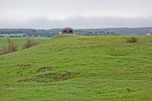 Ligne Maginot - SEELBERG EST - (Casemate d'infanterie) - La cloche GFM domine les dessus de la casemate. A noter le terrain qui présente des cratères, vestiges de bombardement ?