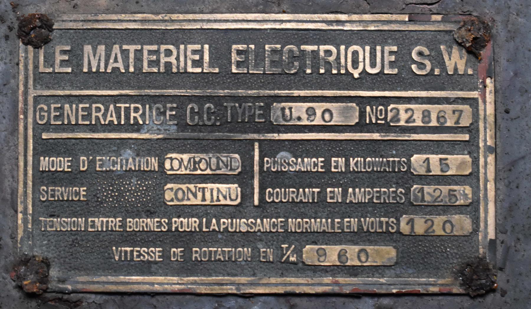 Ligne Maginot - ROCHE LA CROIX (RLC) - (Ouvrage d'artillerie) - Bloc 5
Plaque de constructeur du moteur de la sous-station de conversion de la tourelle