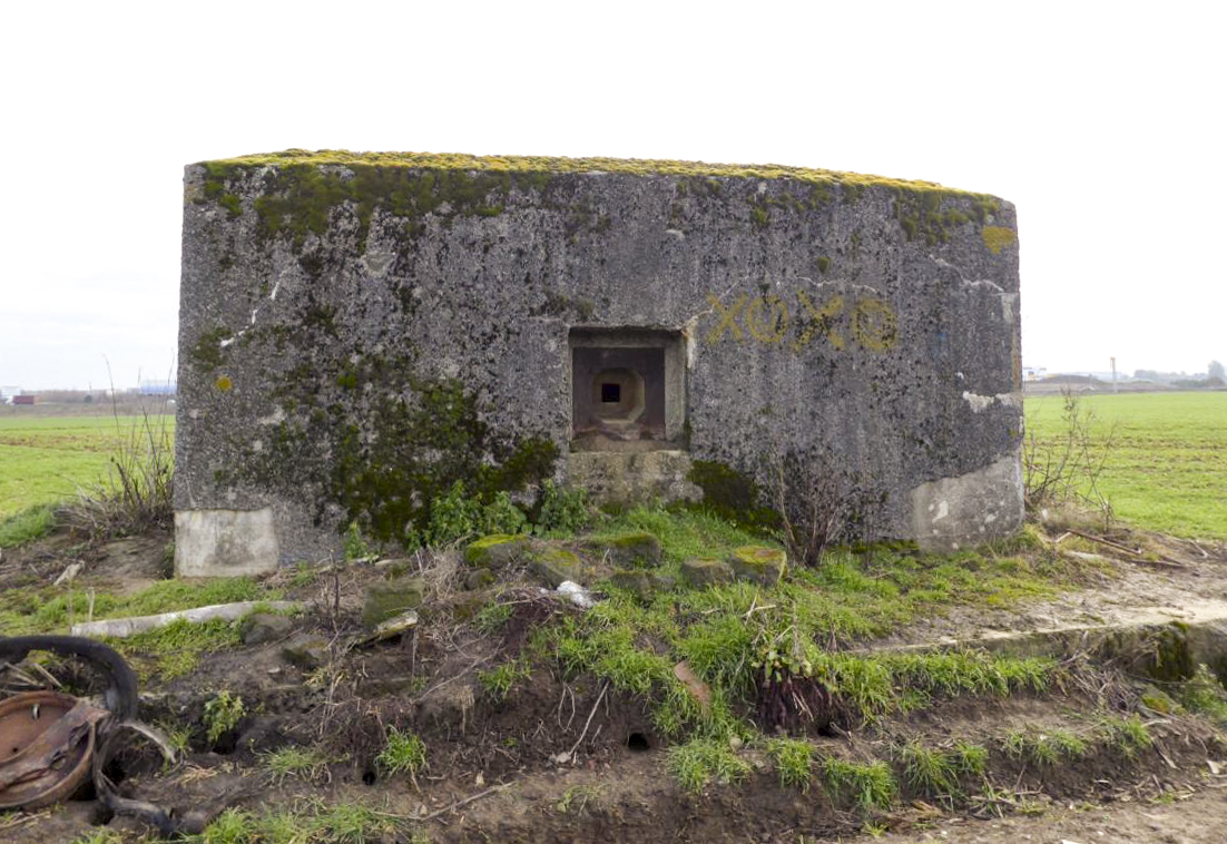 Ligne Maginot - B460 - RESERVOIR D'ONNAING (PDS) - (Abri actif) - Face arrière. Les deux entrées principales - remblayées aujourd'hui - se situaient sous la dalle dont on voit l'angle au ras du sol