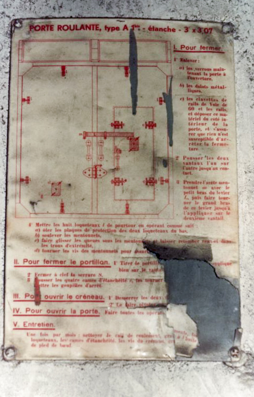 Ligne Maginot - MICHELSBERG - A22 - (Ouvrage d'artillerie) - Entrée mixte
Mode d'emploi de la porte roulante type A 1bis - Sebach