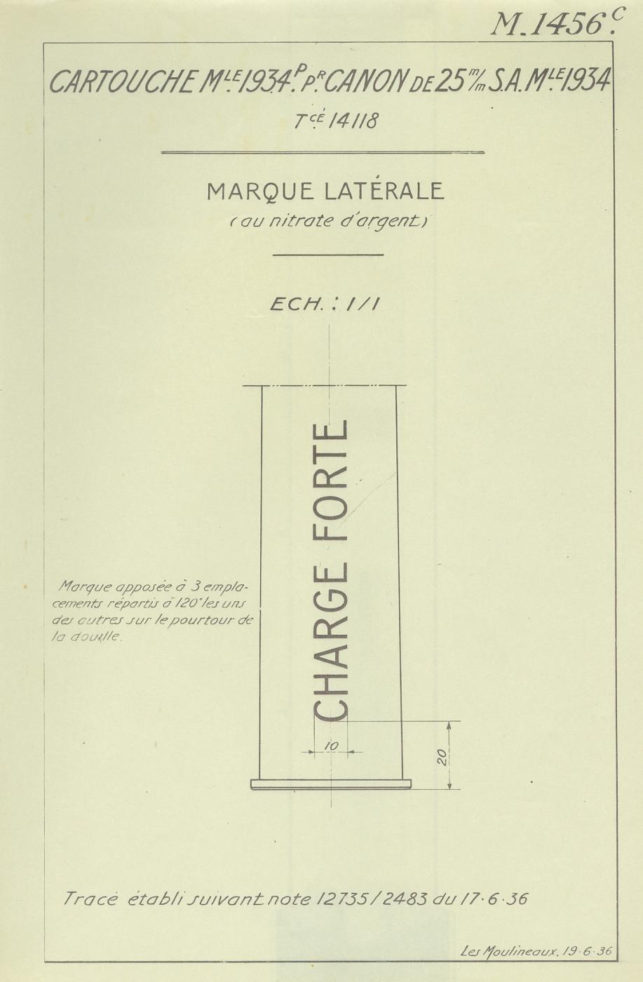 Ligne Maginot - Marquage CHARGE FORTE – Tracé n° M1456C de la SFM de 1936 - 