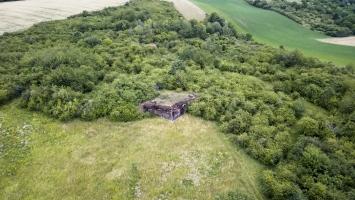 Ligne Maginot - ESCHERANGE OUEST - C37 - (Casemate d'infanterie - Simple) - Vue aérienne.
La casemate Ouest est en voie d'embroussaillement, une dernière cloche de la Casemate Est est encore visible au milieu de la végétation ayant regagnée