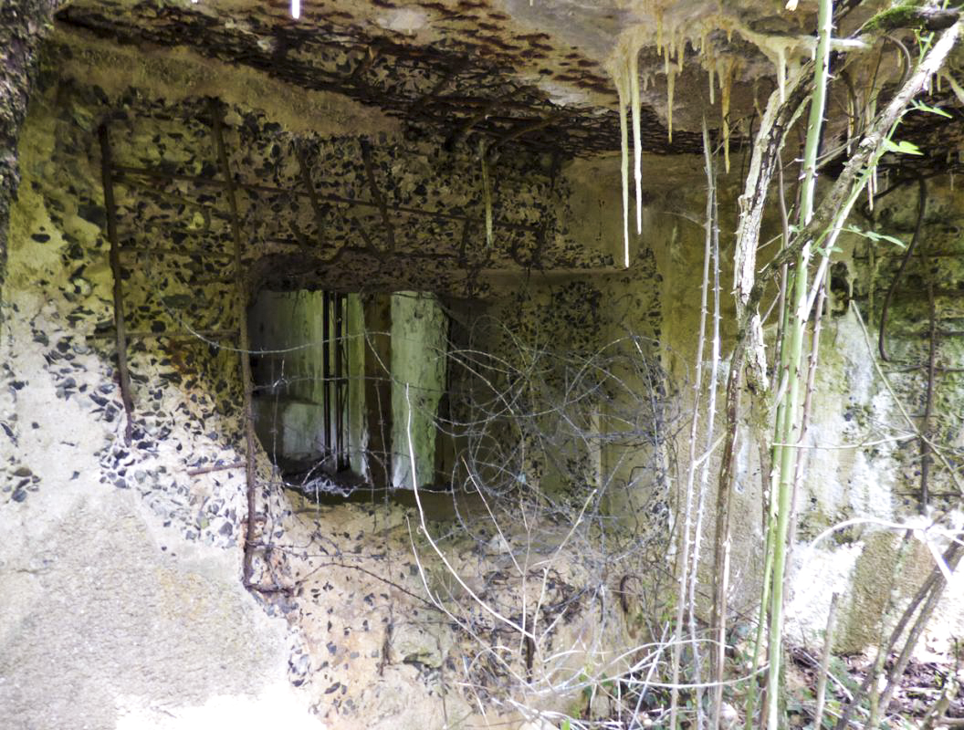Ligne Maginot - B818 - LA TAILLE LAMBEAUX - (Blockhaus pour canon) - Le flanquement droit
L'embrasure dégradée par des tirs extérieurs projectile tiré de l'extérieur