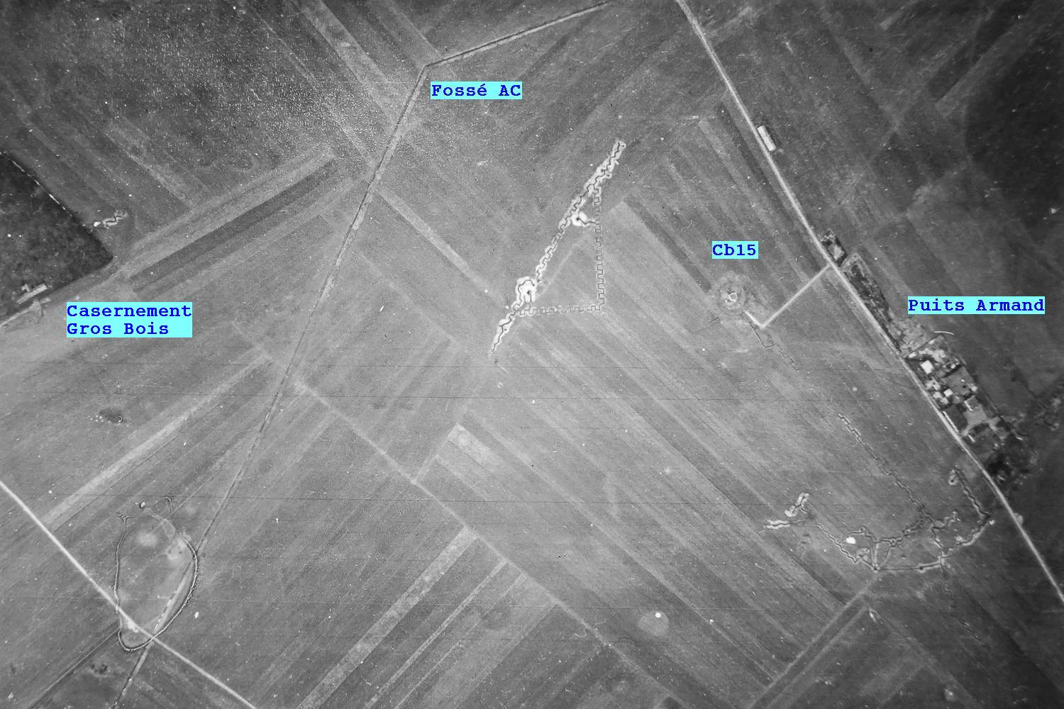 Ligne Maginot - CB15 - KUNSNUET NORD - (Blockhaus pour canon) - Vue aérienne du 11 mars 1940 - Armée de l'Air - Observateur Lt Gaubert