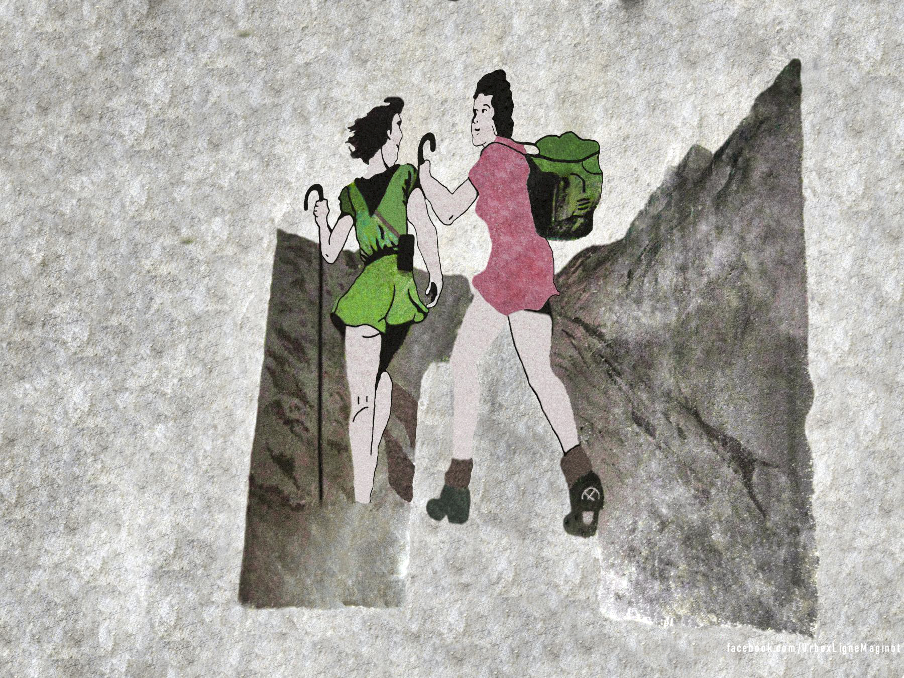 Ligne Maginot - BREHAIN - A6 - (Ouvrage d'artillerie) - Bloc 6
Peinture murale représentant deux femmes (restauration numérique)