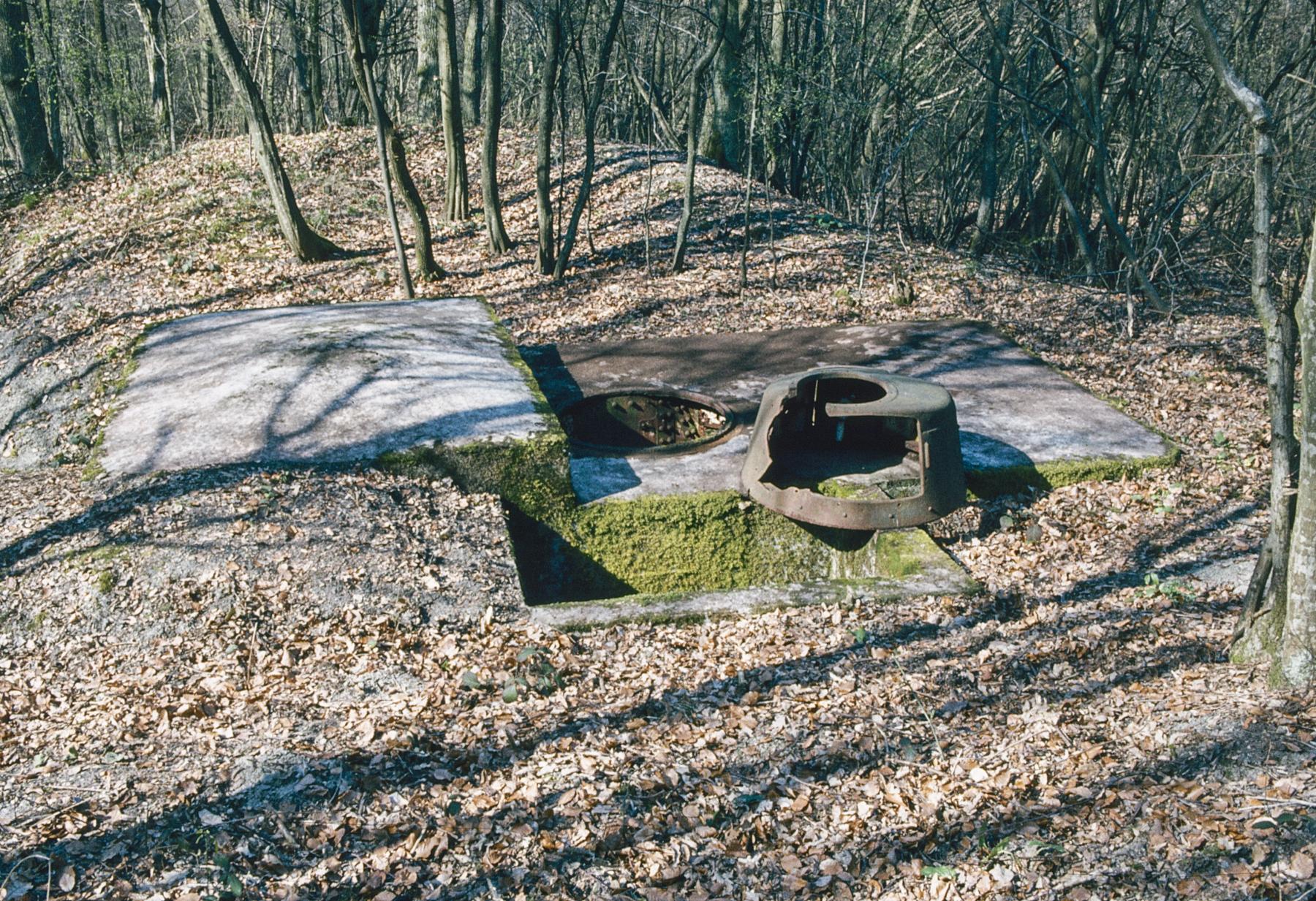 Ligne Maginot - LANGSTWALD 4 - (Blockhaus pour arme infanterie) - Le blockhaus en 1980
La tourelle fortement endommagée est encore sur place - Michel Mansuy