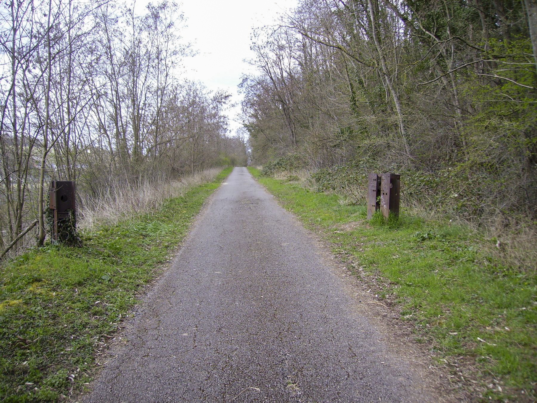 Ligne Maginot - 20 - (Barrage de Route) - Vu de France : pivot à droite, pilier d'ancrage à gauche - Georges MARESCAUX