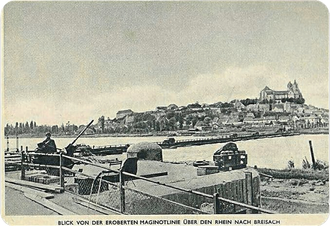 Ligne Maginot - 31/1 - PONT DE BATEAUX DE NEUF BRISACH - (Casemate d'infanterie - Double) - Photo de la propagande allemande  
'Photo de la ligne Maginot vaincue sur le Rhin prés de Neuf Brisach'