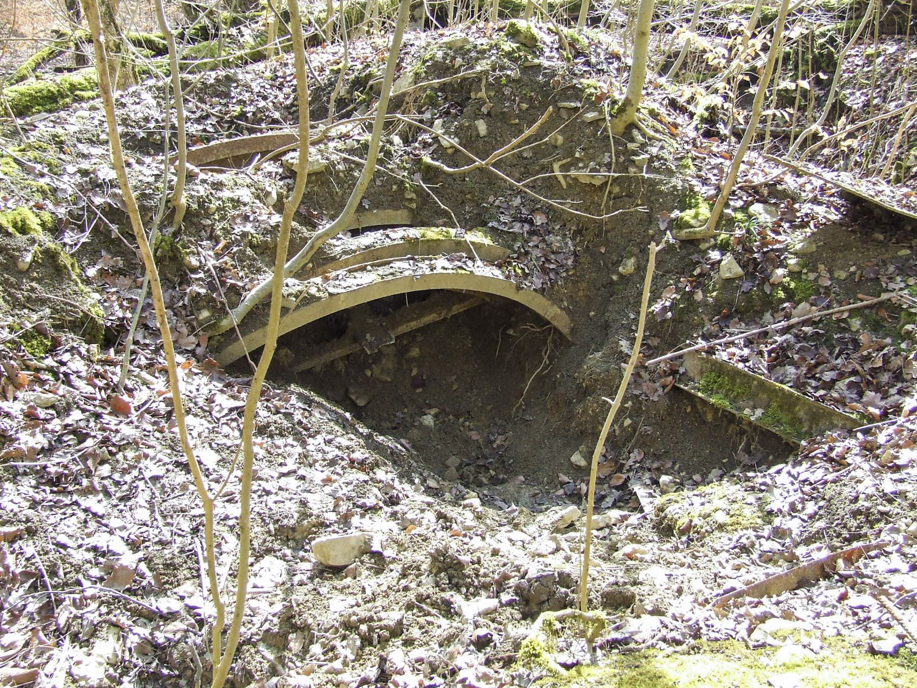 Ligne Maginot - BOIS DE LAUDREFANG SUD - C77 - (Casemate d'infanterie - Simple) - Les restes d'un abri en tôle métro près de la casemate
