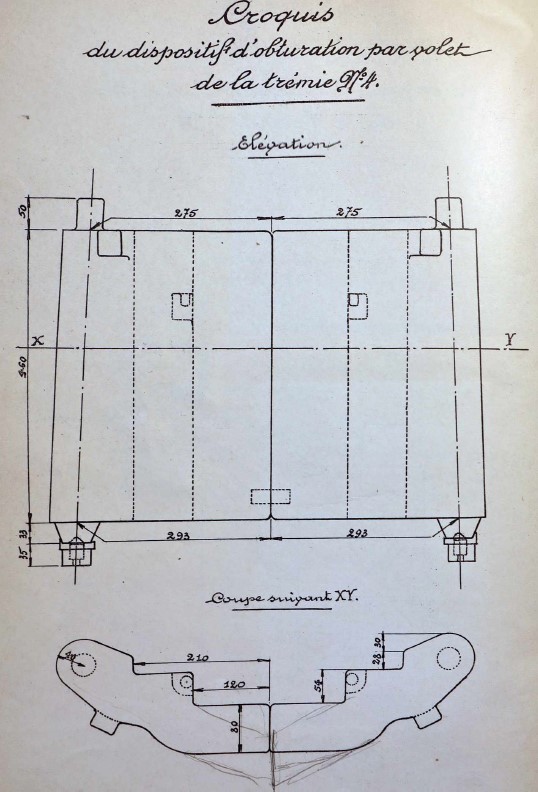 Ligne Maginot - Tampons et volets de protection des trémies pour arme d'infanterie - Plan du volet pour trémie n°4 initial