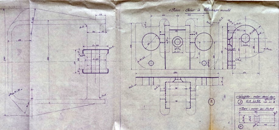 Ligne Maginot - Tampons et volets de protection des trémies pour arme d'infanterie - Plan SEMG de l'avant-bec de jumelage, daté de 28/02/1936.